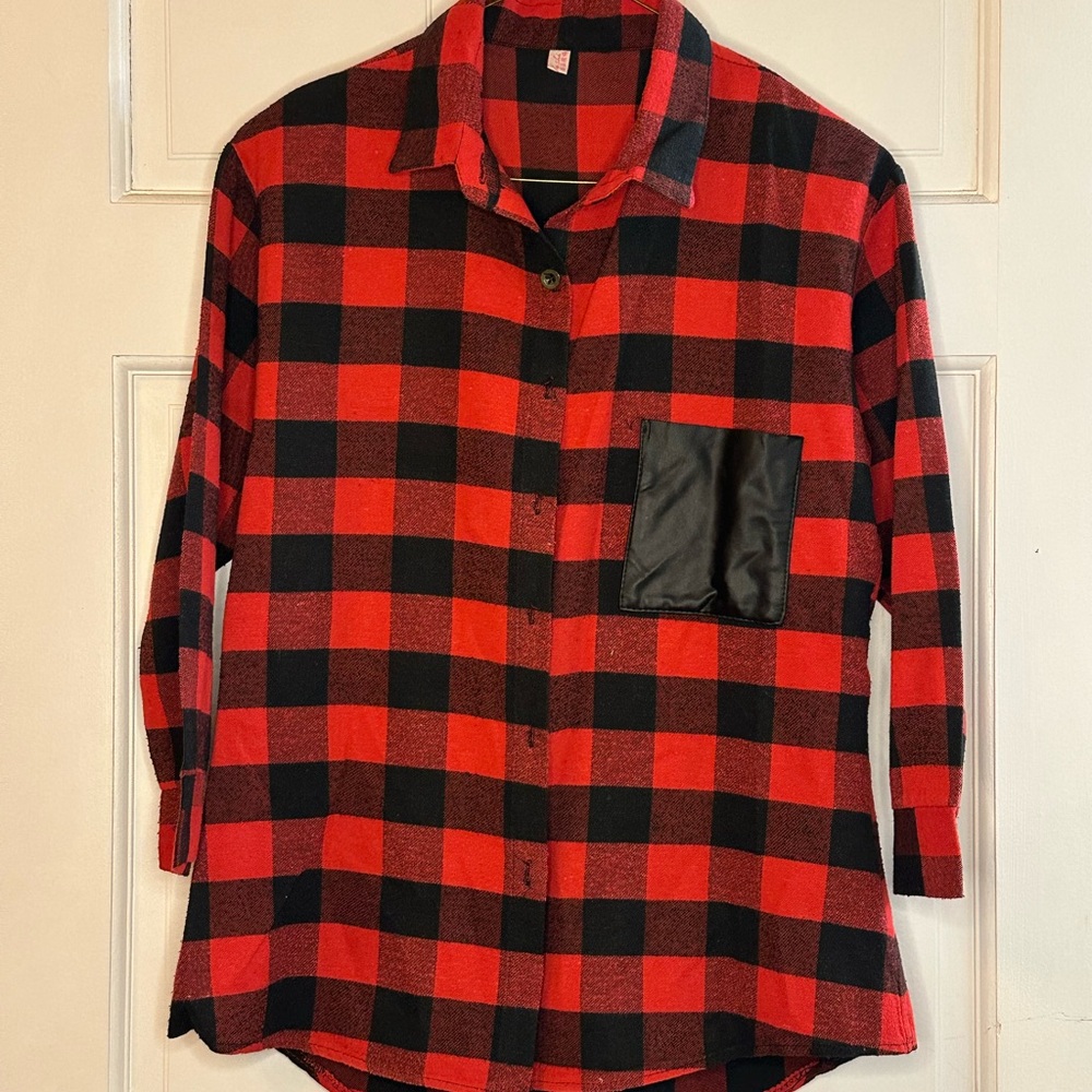 Red and Black Plaid Women's Button Down Shirt
